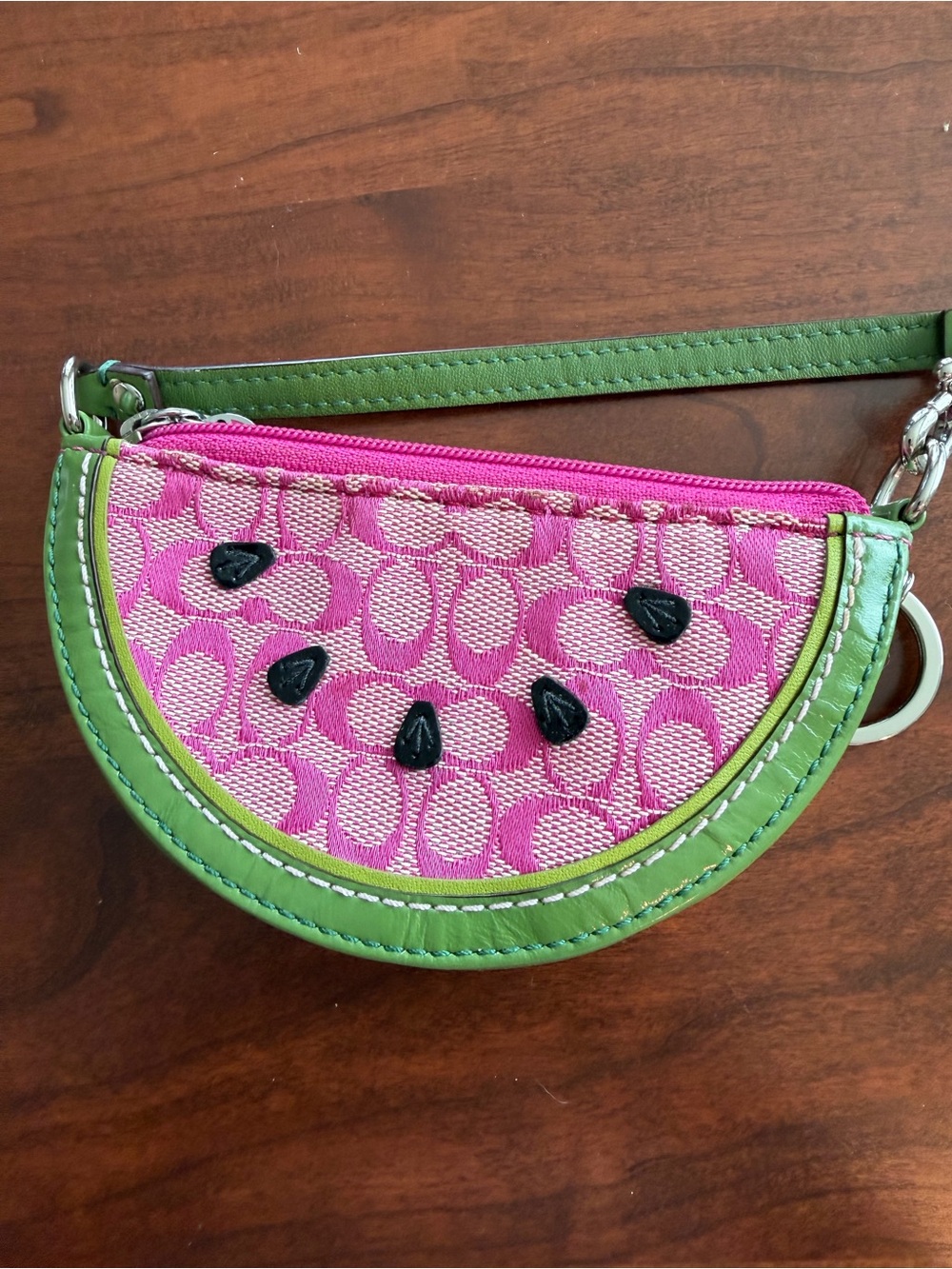 Coach Pink and Green Watermelon Wristlet